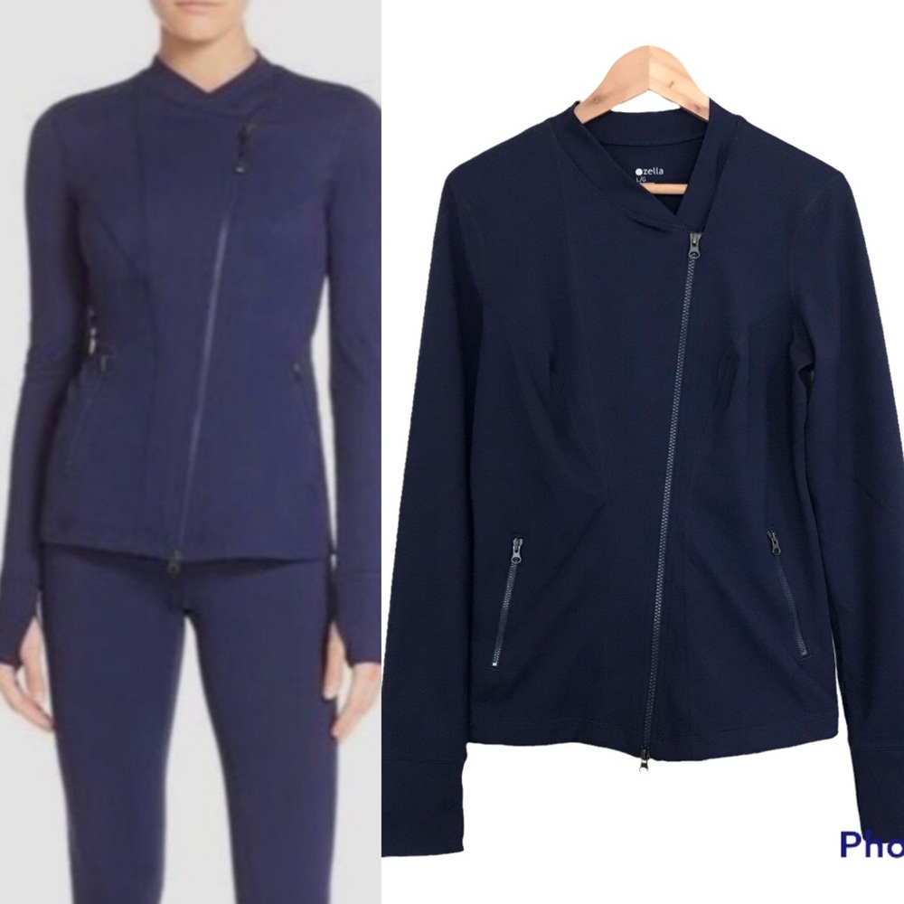 Zella Navy Blue Athletic Training Jacket | Asymmetrical Two Way Zipper